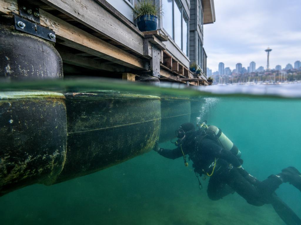 Floating home float inspection